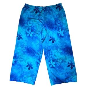 Vintage 1990s Y2K Athena blue tropical flower floral swim cover-up flowy pants